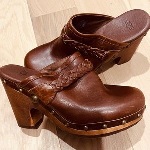Brown UGG Kaylee braided leather mule size 6